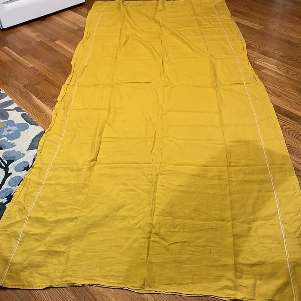 Anthropologie Stitched Linen Curtain Set of 2 NEW